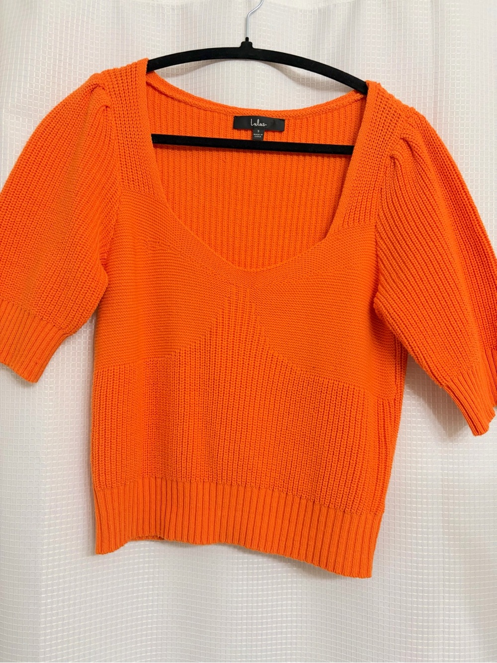 Lulu's Bright Orange Scoop Neck Puff Sleeve Knit Top